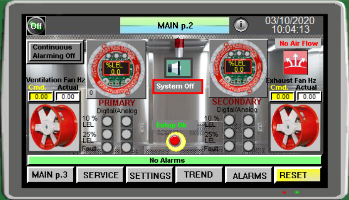 Extraction Booth Controller Screen Descriptions